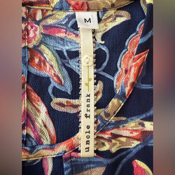 Uncle Frank Floral Keyhole Shift Dress Navy Red Gold Size Medium - Picture 6 of 9